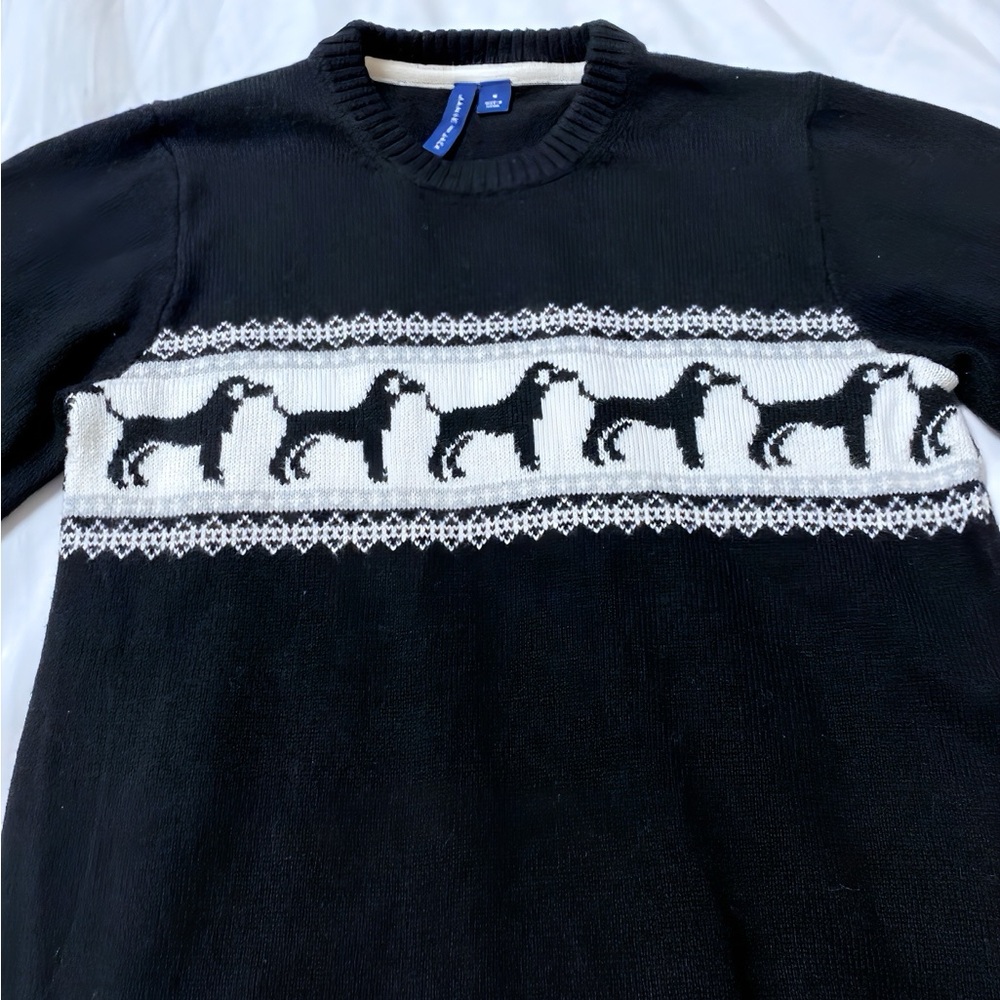 Janie and Jack Black and White Dog Pattern Crewneck Sweater